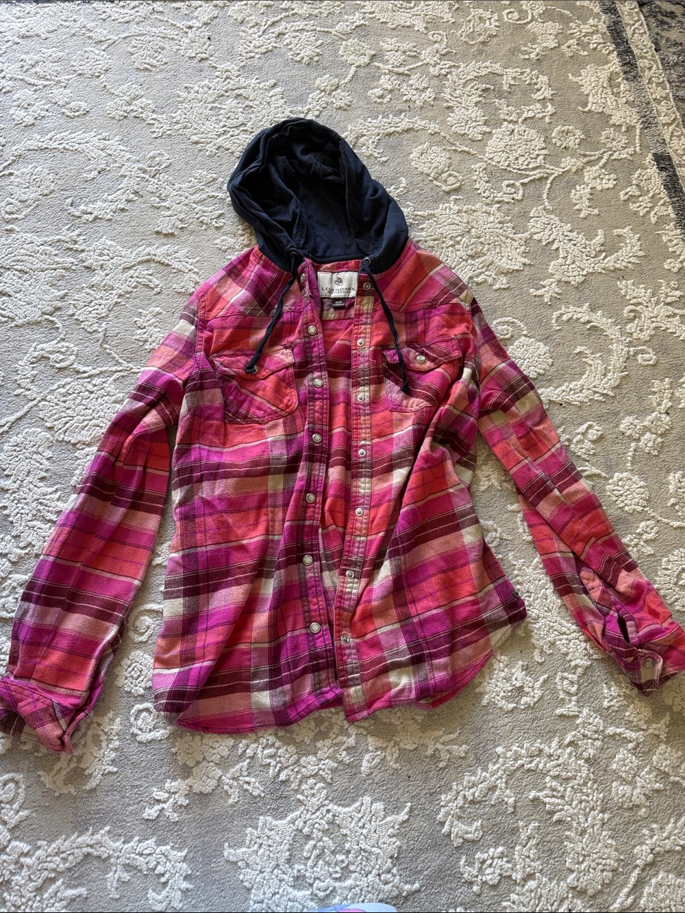 Legendary Whitetails Pink Plaid Button-Down Hooded Shirt